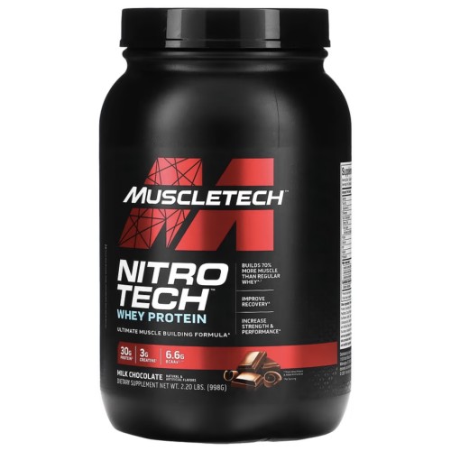 MuscleTech, серия Performance, Nitro Tech, основной источник сывороточных пептидов и изолята, вкус молочного шоколада, 998 г (2,20 фунта)